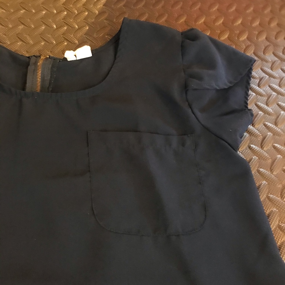 Navy Blue Shirt Sleeve Top with Pocket